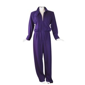 VINTAGE 1970s Yves Saint Laurent Rive Gauche Purple Wool Jumpsuit - Size 10/12